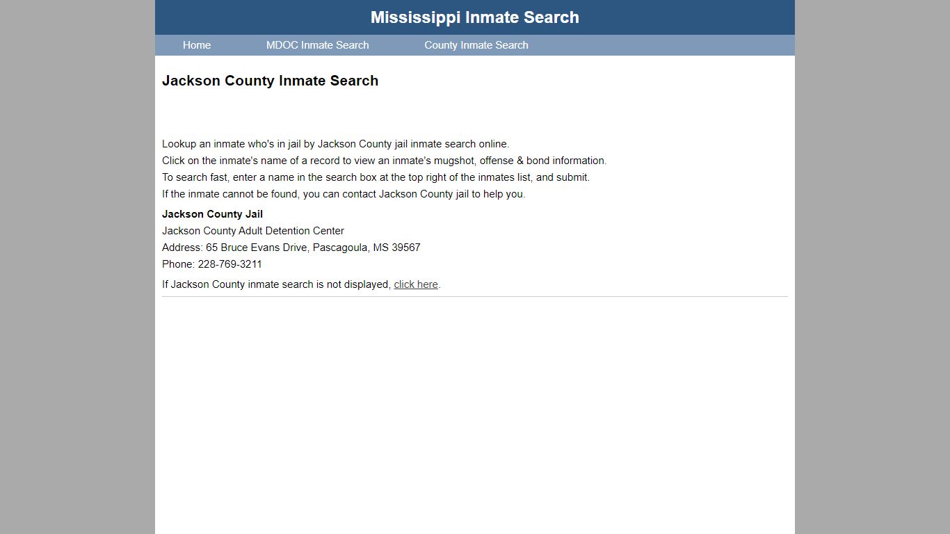 Jackson County Inmate Search - Mississippi Inmate Search